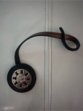 Sydney Love Black Leather Bag Charm with gold Medallion